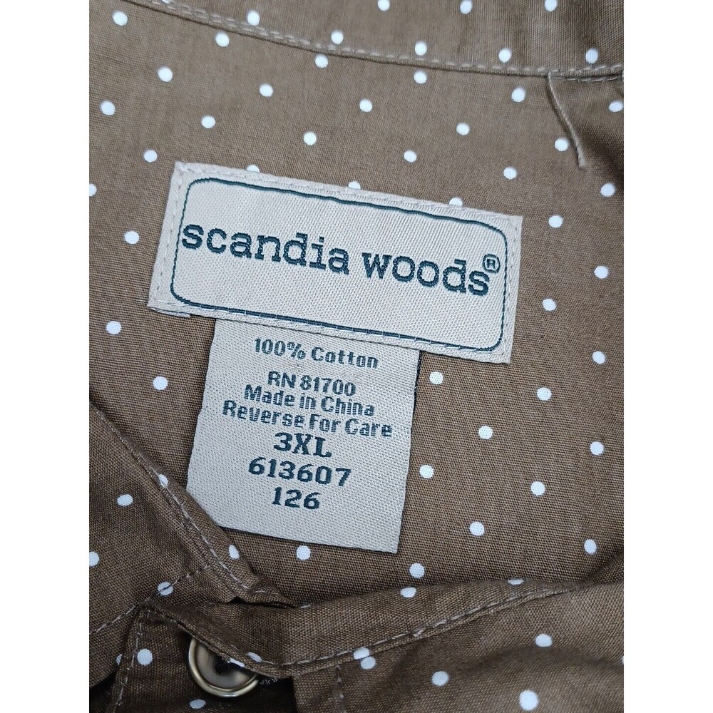 Scandia Woods Brown White Polkodot Short Sleeve Button Up Mens Shirt 3XL - Picture 7 of 8